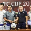 Đại diện Hà nội FC và Becamex Bình Dương FC họp báo trước trận quyết đấu lượt về AFC Cup 2019 trên sân vận động Hàng Đẫy Hà Nội. (Ảnh: Trọng Đạt/TTXVN)