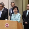 Trưởng Đặc khu hành chính Hong Kong (Trung Quốc) Lâm Trịnh Nguyệt Nga (thứ 2 trái, phía trước) trong cuộc họp báo tại đặc khu ngày 9/8/2019. (Ảnh: THX/TTXVN)