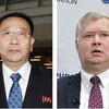 Đại diện đặc biệt của Mỹ về Triều Tiên Stephen Biegun (phải) và Trưởng đoàn đàm phán Triều Tiên Kim Myong-gil (trái). (Ảnh: Kyodo/TTXVN)