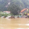 Nhà dân ngập trong vùng rốn lũ tại Tân Hóa, huyện Minh Hóa, Quảng Bình. (Ảnh: Đức Thọ/TTXVN)