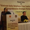 Bà Vijay Thakur, Bí thư Phương Đông (Thứ trưởng phụ trách Phương Đông) Bộ Ngoại giao Ấn Độ phát biểu tại Hội thảo. (Ảnh: Huy Lê/Vietnam+)