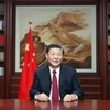 Chủ tịch Trung Quốc Tập Cận Bình đọc thông điệp chúc mừng năm mới 2020 tại Bắc Kinh. (Ảnh: THX/TTXVN)