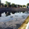Nước trên kênh hào thành cổ Vinh có một màu đen ngòm, đóng váng, bốc mùi rất hôi thối. (Ảnh: Tá Chuyên/TTXVN)