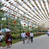 'Con đường nón lá' xác lập kỷ lục Guiness Việt Nam có chiều dài 400 mét, cao 7 mét, rộng 8 mét, sử dụng 19.500 kg sắt, treo 7.200 nón lá với 450 ngày công. (Ảnh: Chương Đài/TTXVN)