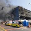 Hiện trường vụ hỏa hoạn tại công trường xây dựng ở Icheon, Hàn Quốc, ngày 29/4/2020. (Ảnh: AFP/TTXVN)