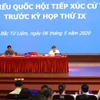 Bí thư Thành ủy Hà Nội Vương Đình Huệ phát biểu tại buổi tiếp xúc cử tri quận Bắc Từ Liêm. (Ảnh: Văn Điệp/TTXVN)