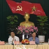 Các đồng chí lãnh đạo Tỉnh ủy Khánh Hòa tham dự hội thảo. (Ảnh: Tiên Minh/TTXVN)