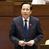 Bộ trưởng Bộ Lao động - Thương binh và Xã hội Đào Ngọc Dung giải trình ý kiến của đại biểu Quốc hội. (Ảnh: Văn Điệp/TTXVN)