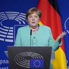 Thủ tướng Đức Angela Merkel phát biểu trước Nghị viện châu Âu tại Brussels, Bỉ ngày 8/7/2020. (Ảnh: AFP/TTXVN)