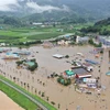 Cảnh ngập lụt do mưa lớn kéo dài tại tỉnh Nam Gyeongsang, Hàn Quốc ngày 8/8/2020. (Ảnh: Yonhap/TTXVN)