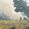Người dân đốt rơm rạ sau khi thu hoạch gây khói bụi ở huyện Vĩnh Tường, tỉnh Vĩnh Phúc. (Ảnh: Nguyễn Trọng Lịch/TTXVN)