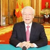 Tổng Bí thư, Chủ tịch nước Nguyễn Phú Trọng gửi thông điệp tới Phiên thảo luận chung cấp cao Khóa 75 Đại hội đồng Liên hợp quốc. (Ảnh: Trí Dũng/TTXVN)