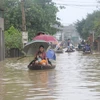 Tại xã Hưng Yên Bắc, nước dâng cao nửa nhà, người dân bị cô lập, phải di chuyển bằng thuyền. (Ảnh: Bích Huệ/TTXVN)