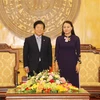 Chủ tịch Quốc hội Hàn Quốc Park Byeong-Seug và Bí thư Tỉnh ủy Ninh Bình Nguyễn Thị Thu Hà. (Ảnh: Đức Phương/TTXVN)