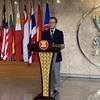 Đại sứ Trần Đức Bình, Trưởng phái đoàn Việt Nam tại ASEAN, đại diện cho nước Chủ tịch ASEAN năm 2020. (Ảnh: Hữu Chiến/TTXVN)