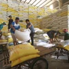 Chuẩn bị nguồn hàng gạo xuất khẩu tại Công ty Lương thực sông Hậu (Tổng công ty Lương thực miền Nam). (Ảnh: TTXVN)