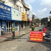 Phong tỏa, cách ly y tế đối với xã Tân Trường, huyện Cẩm Giàng, Hải Dương. (Ảnh: TTXVN phát)