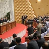 Nhà lãnh đạo Triều Tiên Kim Jong-un (thứ 3, trái) phát biểu tại Hội nghị toàn thể lần thứ 2 Ban Chấp hành Trung ương đảng Lao động Triều Tiên ở Bình Nhưỡng, ngày 9/2/2021. (Ảnh: YONHAP/TTXVN)
