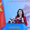 Người phát ngôn Bộ Ngoại giao Lê Thị Thu Hằng thông báo các hoạt động đối ngoại của Việt Nam trong tháng 4/2021. (Ảnh: Lâm Khánh/TTXVN)