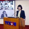 Đồng chí Vũ Việt Trang, Phó Tổng Giám đốc, Chủ tịch Liên chi hội nhà báo TTXVN phát biểu. (Ảnh: Phạm Kiên/TTXVN)