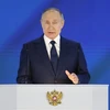 Tổng thống Nga Vladimir Putin đọc Thông điệp Liên bang thứ 27 tại Moskva ngày 21/4/2021. (Ảnh: AFP/ TTXVN)