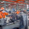 Công nhân lao động tại nhà xưởng Công ty cổ phần Cơ khí xây dựng thương mại Đại Dũng tại khu Công nghiệp An Hạ, huyện Bình Chánh. (Ảnh: Thanh Vũ/TTXVN)