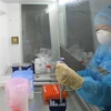 Kỹ thuật viên xét nghiệm tại Bệnh viện Đa khoa Đồng Tháp thực hiện các công đoạn xét nghiệm SARS-CoV-2 bằng phương pháp Realtime PCR. (Ảnh: Chương Đài/TTXVN)