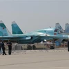 Máy bay chiến đấu Sukhoi Su-34 của quân đội Nga được giới thiệu tại triển lãm. (Ảnh: Trần Hiếu/TTXVN)