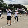 Các vận động viên Đỗ Thị Ánh Nguyệt và Nguyễn Hoàng Phi Vũ luyện tập ở Tokyo. (Ảnh: Thu Sâm/TTTVN)
