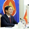  Bộ trưởng Bộ Ngoại giao Bùi Thanh Sơn tham dự Hội nghị Ủy ban khu vực Đông Nam Á không có vũ khí hạt nhân (SEANWFZ) theo hình thức trực tuyến. (Ảnh: Phạm Kiên/TTXVN)