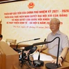 Tổng Bí thư Nguyễn Phú Trọng phát biểu tại Phiên họp đầu tiên của Chính phủ nhiệm kỳ 2021-2026. (Ảnh: Trí Dũng/TTXVN)