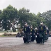 Cán bộ chiến sỹ Trung đoàn Cảnh sát cơ động Tây Nguyên tại Lễ xuất quân chi viện sáng 23/8. (Ảnh: TTXVN phát)