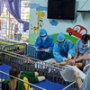Các y bác sỹ lực lượng tăng cường của Bộ Lao động, Thương binh và Xã hội tiêm vaccine phòng COVID-19 cho người khuyết tật tại Trung tâm Bảo trợ trẻ tàn tật mồ côi Thị Nghè. (Ảnh: Thanh Vũ/TTXVN)