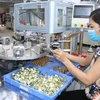 Hoạt động sản xuất tại Công ty TNHH Điện tử POYUN Việt Nam. (Ảnh: Mạnh Minh/TTXVN)