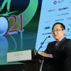 Nhà báo Lê Xuân Sơn - Tổng Biên tập báo Tiền Phong, Trưởng Ban tổ chức giải Tiền Phong Golf Championship 2021 phát biểu tại buổi họp báo.
