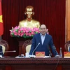 Chủ tịch nước Nguyễn Xuân Phúc phát biểu tại buổi làm việc với Ban Thường vụ Tỉnh ủy Lạng Sơn. (Ảnh: Thống Nhất/TTXVN)