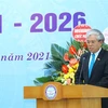 Chủ tịch Hội Hữu nghị Việt-Mỹ khóa IV, nhiệm kỳ 2021-2026 Phạm Quang Vinh phát biểu nhận nhiệm vụ. (Ảnh: Văn Điệp/TTXVN)