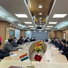 Cuộc làm việc giữa Bộ trưởng Bộ Thông tin và Truyền thông Nguyễn Mạnh Hùng và Bộ trưởng Bộ Điện tử và Công nghệ thông tin Ấn Độ Rajeev Chandrasekhar. (Ảnh: TTXVN/phát)