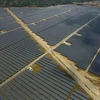 Cánh đồng "pin” năng lượng Mặt Trời dưới chân Núi Cấm của Nhà máy điện Mặt Trời Sao Mai, An Giang. (Ảnh: Vũ Sinh/TTXVN)