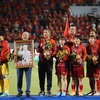 Đây là lần thứ 2, Đội tuyển bóng đá nữ Việt Nam giành liên tiếp 3 Huy chương Vàng SEA Games. (Ảnh: Hoàng Linh/TTXVN)