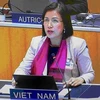 Đại sứ Lê Thị Tuyết Mai, Trưởng Phái đoàn đại diện Việt Nam tại Geneva phát biểu tại khóa 62 Đại hội đồng WIPO. (Ảnh: TTXVN phát)