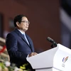 Thủ tướng Phạm Minh Chính phát biểu tại lễ bế mạc Đại hội thể thao Đông Nam Á lần thứ 31. (Ảnh: TTXVN)