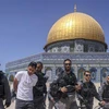Lực lượng an ninh Israel bắt giữ một người biểu tình Palestine tại quần thể Núi Đền ở Jerusalem ngày 18/7/2021. (Ảnh: AFP/TTXVN)