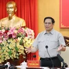 Thủ tướng Phạm Minh Chính làm việc với lãnh đạo chủ chốt tỉnh Hà Tĩnh. (Ảnh: Dương Giang/TTXVN)