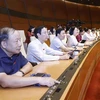 Đại biểu Quốc hội biểu quyết thông qua Nghị quyết về việc thành lập Đoàn giám sát chuyên đề của Quốc hội năm 2023. (Ảnh: Doãn Tấn/TTXVN)
