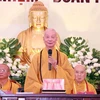 Trưởng lão Hòa thượng Thích Trí Quảng, Quyền Pháp chủ Giáo hội Phật giáo Việt Nam phát biểu tại đại hội. (Ảnh: Xuân Khu/TTXVN)