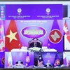 Bộ trưởng Bộ Ngoại giao Bùi Thanh Sơn phát biểu trực tuyến tại điểm cầu Hà Nội tại Hội nghị Bộ trưởng Ngoại giao ASEAN lần thứ 54. (Ảnh: Phạm Kiên/TTXVN)