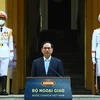 Bộ trưởng Bộ Ngoại giao Bùi Thanh Sơn phát biểu tại Lễ Thượng cờ nhân kỷ niệm 55 năm ngày thành lập ASEAN (8/8/1967-8/8/2022). (Ảnh: Văn Điệp/TTXVN)