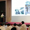 Giám đốc Sở Giao thông Vận tải Thành phố Hồ Chí Minh Trần Quang Lâm trình bày quy hoạch giao thông vận tải thành phố. (Ảnh: Tiến Lực/TTXVN)