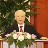 Tổng Bí thư Nguyễn Phú Trọng phát biểu tại buổi gặp mặt. (Ảnh: Trí Dũng/TTXVN)
